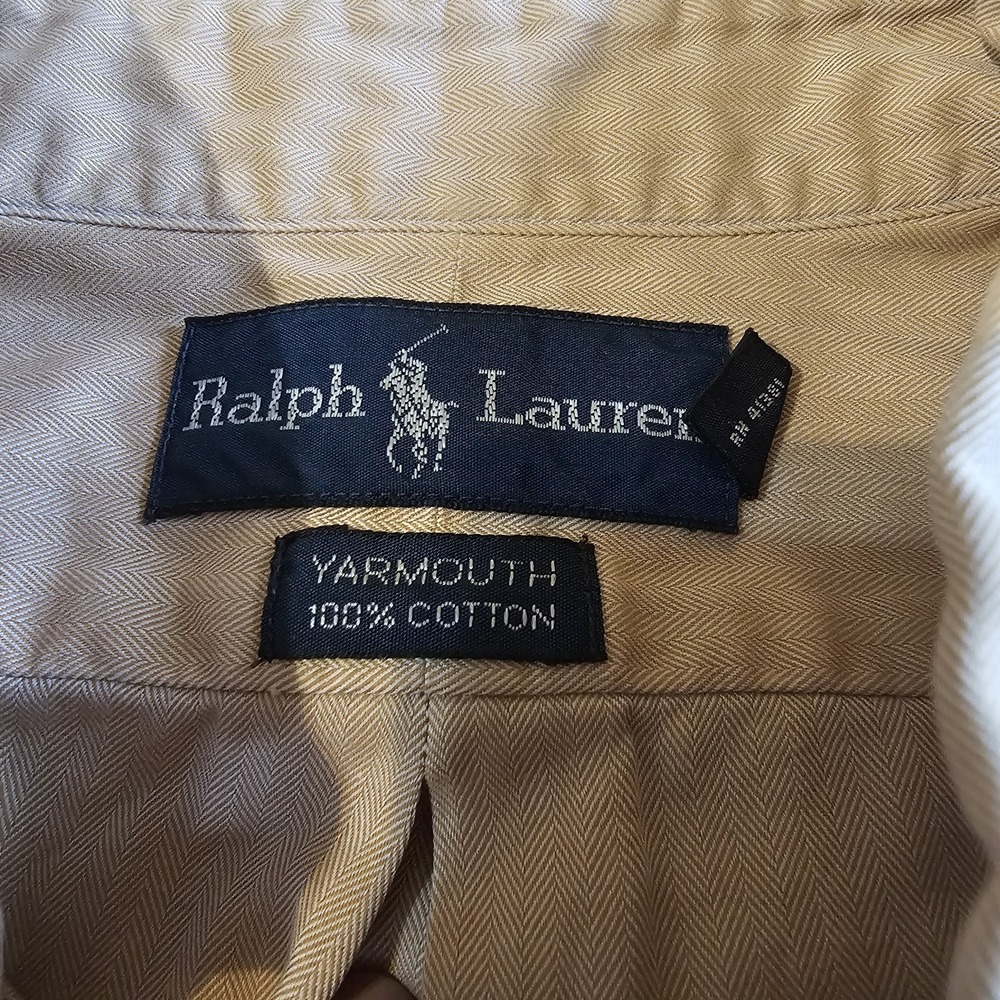 Vintage 90s Ralph Lauren Yarmouth Button-Down Cream Tan Shirt 16 1/2-35 - Picture 3 of 5
